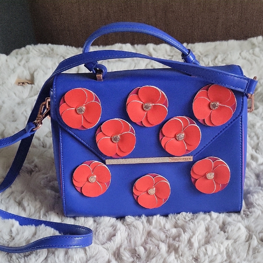 Ted Baker Blue and Red Crossbody Bag with Floral Design